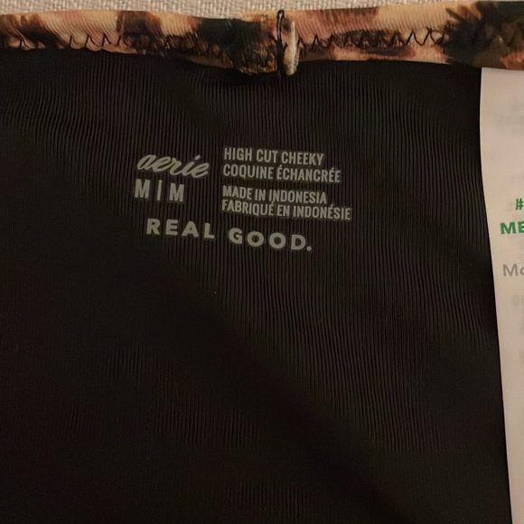 Aerie womens bikini bottom medium Animal Print High Cut cheeky black tan NWT - Picture 4 of 9